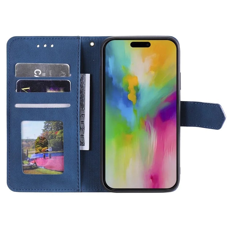 For iPhone 16 Pro Max Case Splicing Stitching Leather Flip Protective Cover