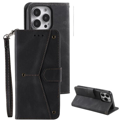 For iPhone 16 Pro Max Case Splicing Stitching Leather Flip Protective Cover