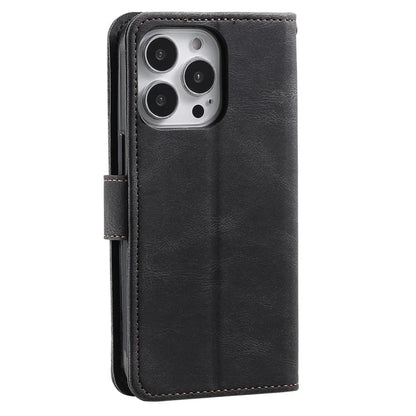 For iPhone 16 Pro Max Case Splicing Stitching Leather Flip Protective Cover