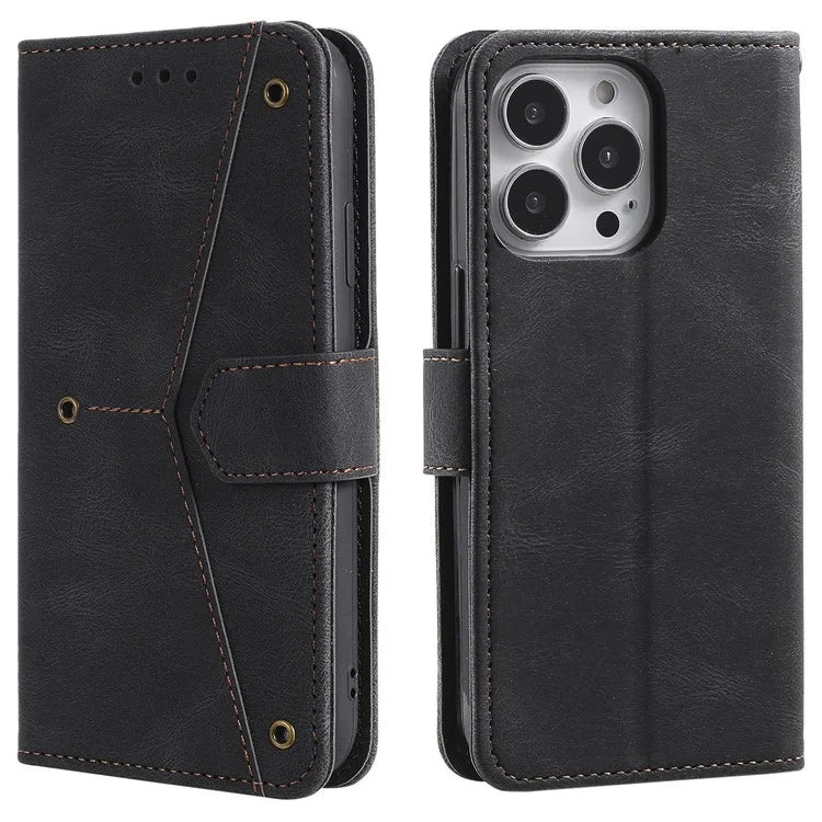 For iPhone 16 Pro Case Leather Flip Phone Cover Splicing Stitching