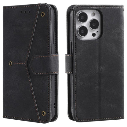 For iPhone 16 Pro Case Leather Flip Phone Cover Splicing Stitching