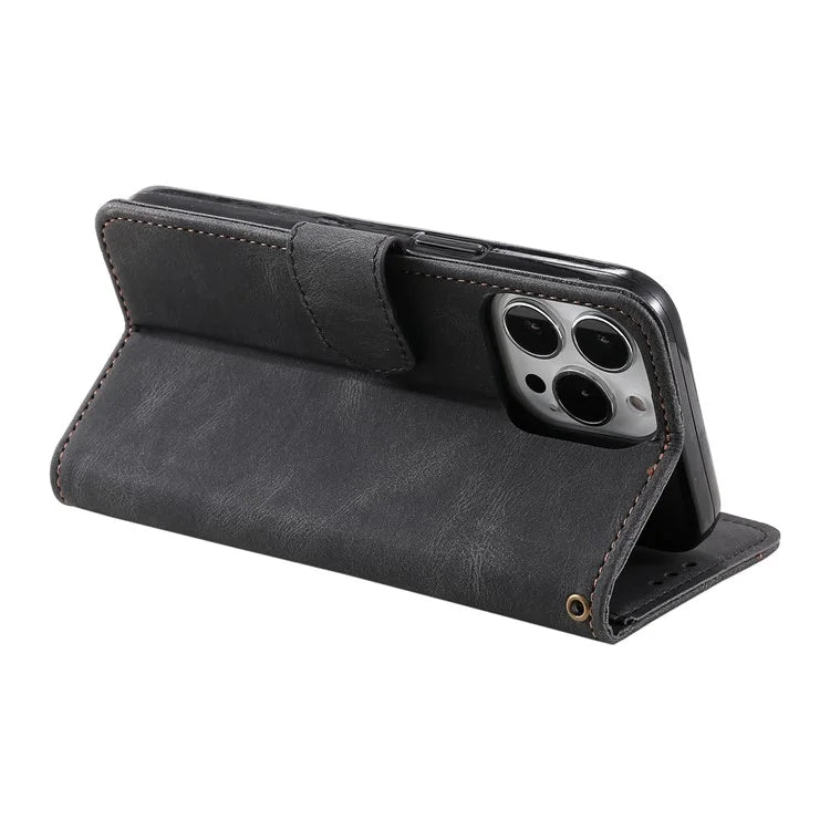 For iPhone 16 Pro Case Leather Flip Phone Cover Splicing Stitching