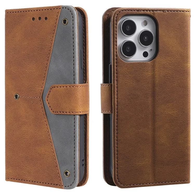 For iPhone 16 Pro Case Leather Flip Phone Cover Splicing Stitching