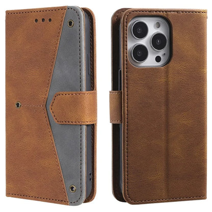 For iPhone 16 Pro Case Leather Flip Phone Cover Splicing Stitching