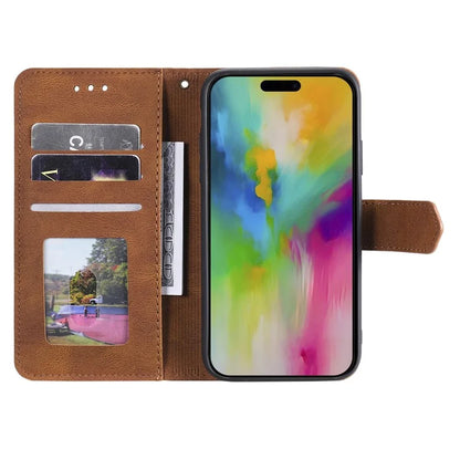 For iPhone 16 Pro Case Leather Flip Phone Cover Splicing Stitching