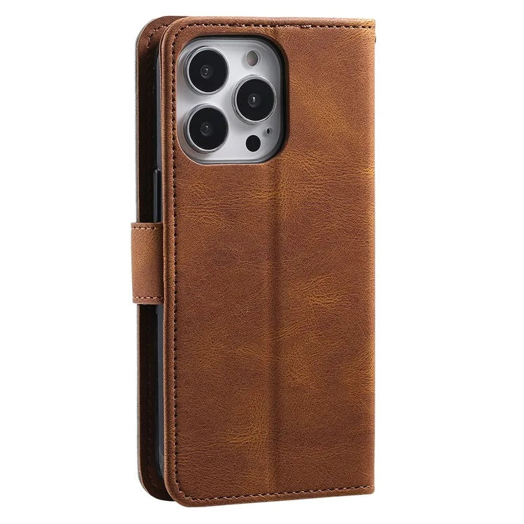 For iPhone 16 Pro Case Leather Flip Phone Cover Splicing Stitching
