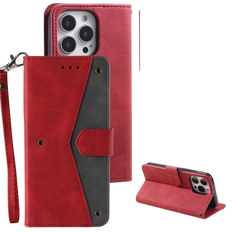 For iPhone 16 Pro Case Leather Flip Phone Cover Splicing Stitching