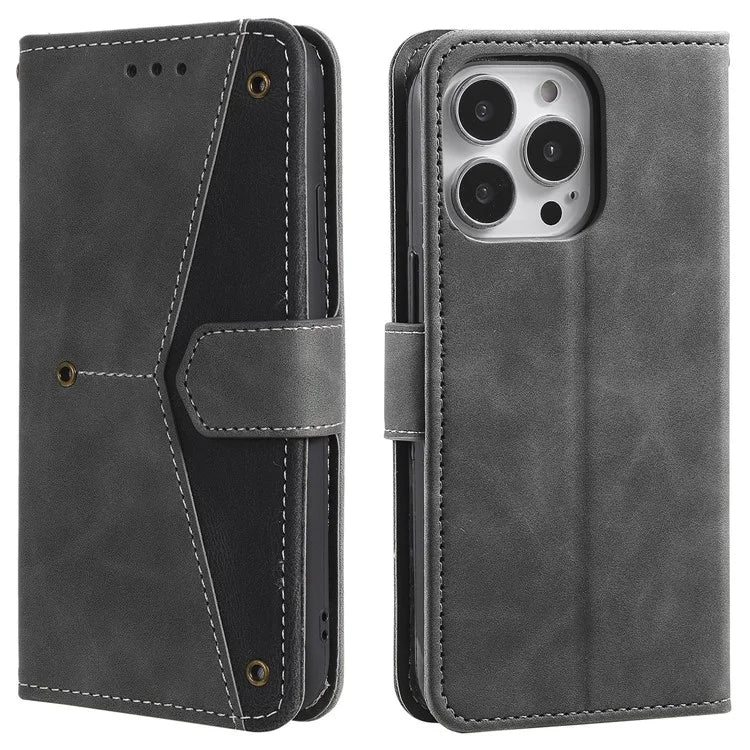 For iPhone 16 Pro Case Leather Flip Phone Cover Splicing Stitching