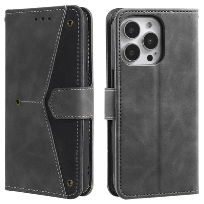 For iPhone 16 Pro Case Leather Flip Phone Cover Splicing Stitching