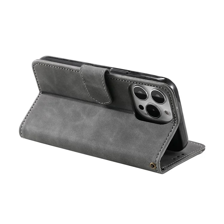 For iPhone 16 Pro Case Leather Flip Phone Cover Splicing Stitching