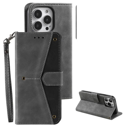 For iPhone 16 Pro Case Leather Flip Phone Cover Splicing Stitching