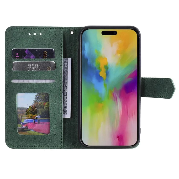 For iPhone 16 Pro Case Leather Flip Phone Cover Splicing Stitching