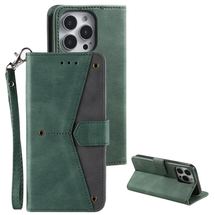For iPhone 16 Pro Case Leather Flip Phone Cover Splicing Stitching