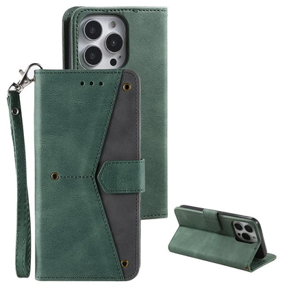 For iPhone 16 Pro Case Leather Flip Phone Cover Splicing Stitching