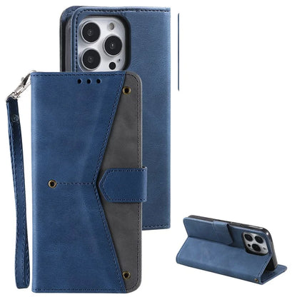 For iPhone 16 Pro Case Leather Flip Phone Cover Splicing Stitching