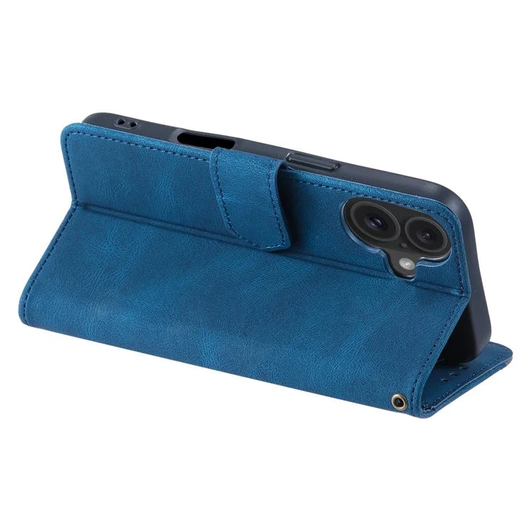 For iPhone 16 Protective Case Splicing Stitching Leather Flip Phone Cover