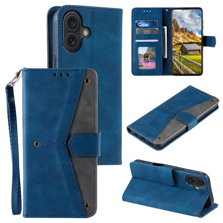 For iPhone 16 Protective Case Splicing Stitching Leather Flip Phone Cover