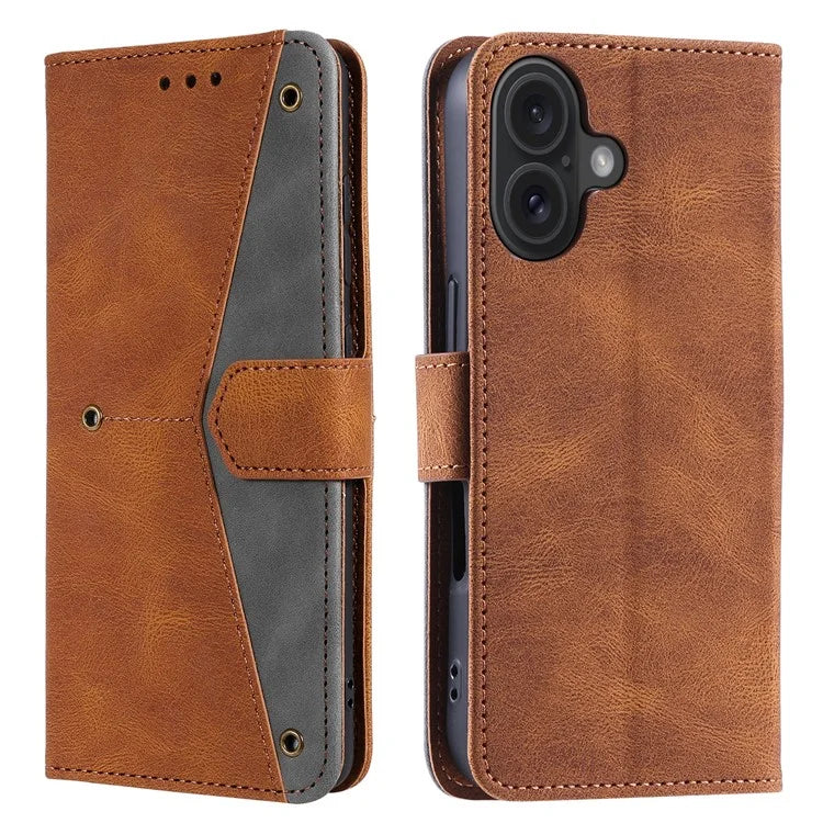 For iPhone 16 Protective Case Splicing Stitching Leather Flip Phone Cover
