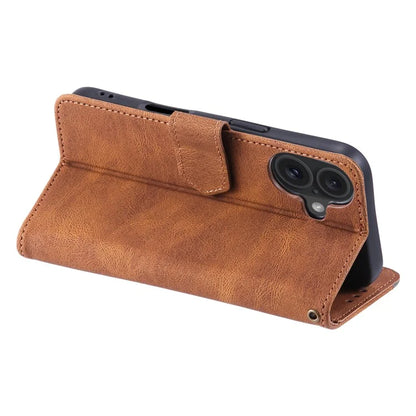 For iPhone 16 Protective Case Splicing Stitching Leather Flip Phone Cover