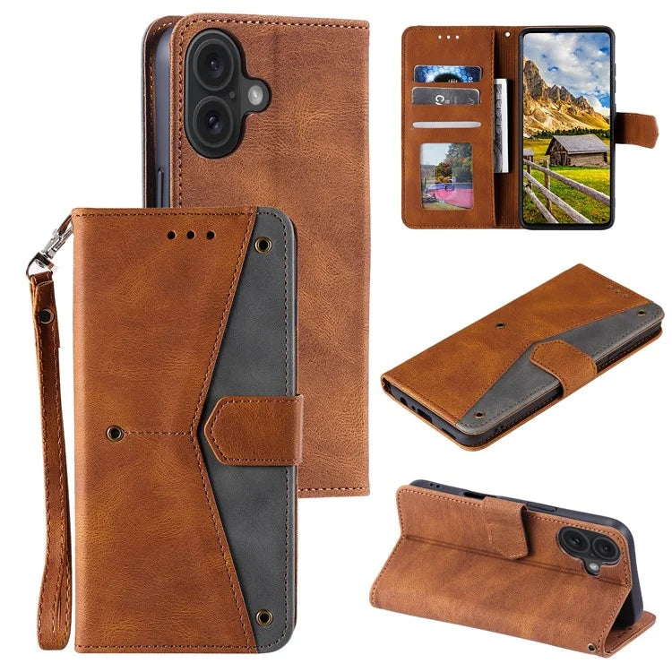 For iPhone 16 Protective Case Splicing Stitching Leather Flip Phone Cover