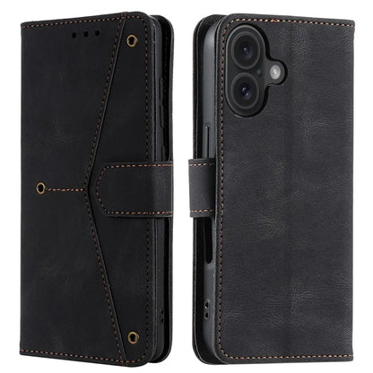 For iPhone 16 Protective Case Splicing Stitching Leather Flip Phone Cover