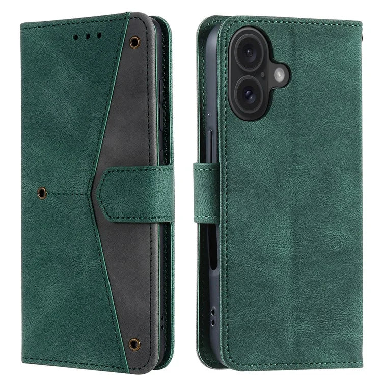 For iPhone 16 Protective Case Splicing Stitching Leather Flip Phone Cover