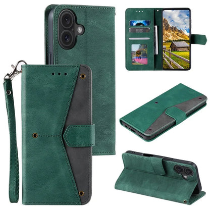 For iPhone 16 Protective Case Splicing Stitching Leather Flip Phone Cover