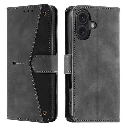 For iPhone 16 Protective Case Splicing Stitching Leather Flip Phone Cover