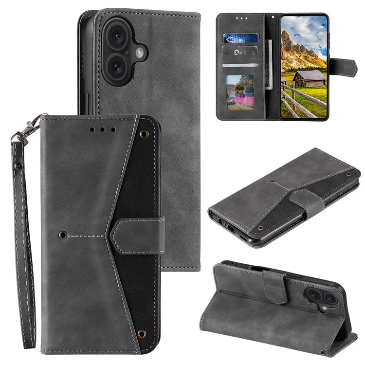 For iPhone 16 Protective Case Splicing Stitching Leather Flip Phone Cover