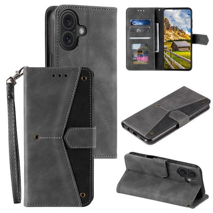 For iPhone 16 Protective Case Splicing Stitching Leather Flip Phone Cover