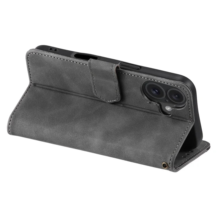 For iPhone 16 Plus Case Splicing Stitching Leather Wallet Phone Cover