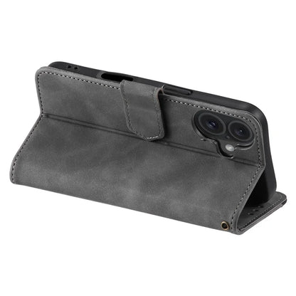 For iPhone 16 Plus Case Splicing Stitching Leather Wallet Phone Cover