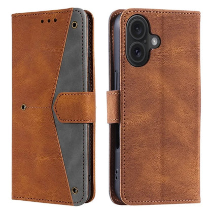 For iPhone 16 Plus Case Splicing Stitching Leather Wallet Phone Cover