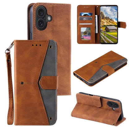 For iPhone 16 Plus Case Splicing Stitching Leather Wallet Phone Cover