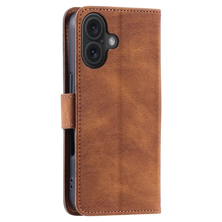 For iPhone 16 Plus Case Splicing Stitching Leather Wallet Phone Cover