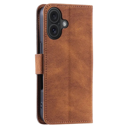 For iPhone 16 Plus Case Splicing Stitching Leather Wallet Phone Cover