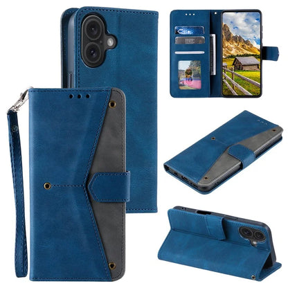 For iPhone 16 Plus Case Splicing Stitching Leather Wallet Phone Cover