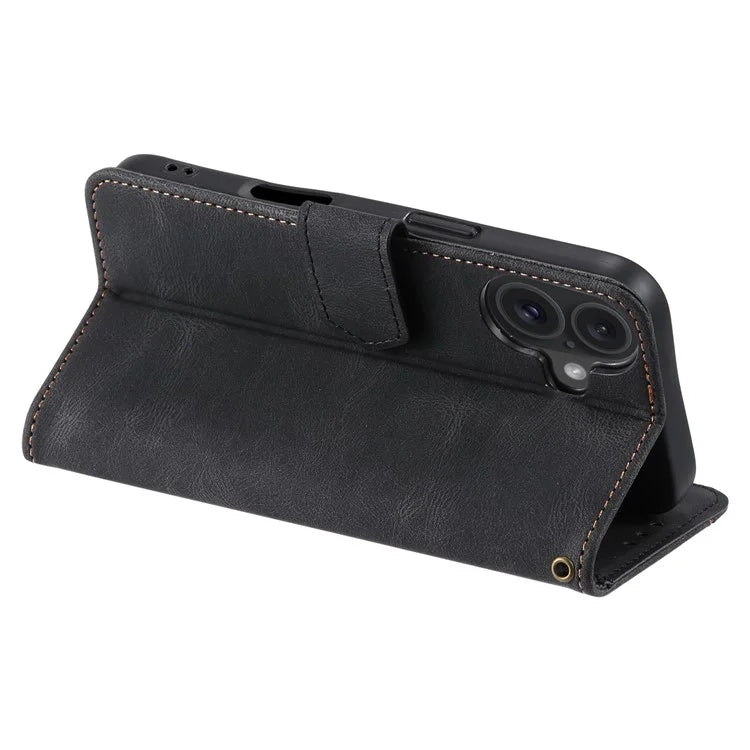For iPhone 16 Plus Case Splicing Stitching Leather Wallet Phone Cover