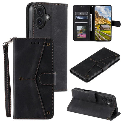 For iPhone 16 Plus Case Splicing Stitching Leather Wallet Phone Cover