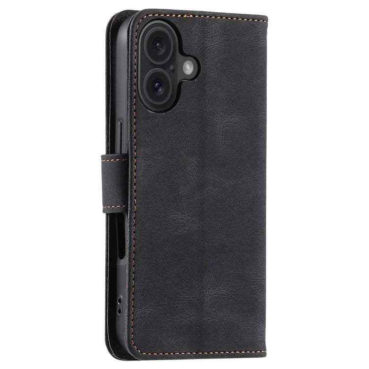 For iPhone 16 Plus Case Splicing Stitching Leather Wallet Phone Cover