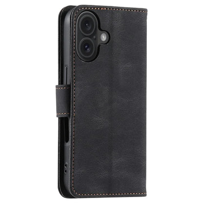 For iPhone 16 Plus Case Splicing Stitching Leather Wallet Phone Cover