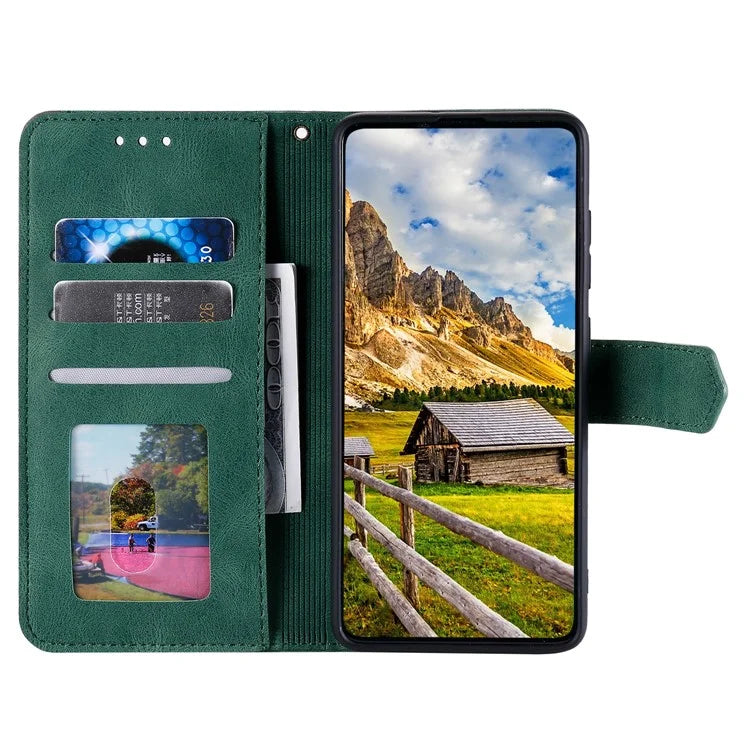 For iPhone 16 Plus Case Splicing Stitching Leather Wallet Phone Cover