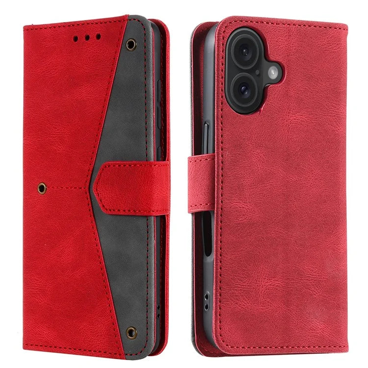 For iPhone 16 Plus Case Splicing Stitching Leather Wallet Phone Cover