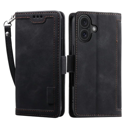 For iPhone 16 Plus Case Full Protection Vintage Splicing Leather Phone Cover