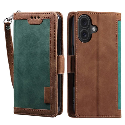 For iPhone 16 Plus Case Full Protection Vintage Splicing Leather Phone Cover