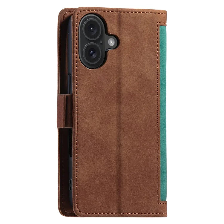 For iPhone 16 Plus Case Full Protection Vintage Splicing Leather Phone Cover