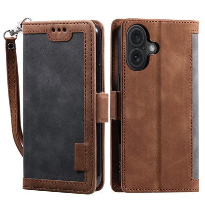 For iPhone 16 Plus Case Full Protection Vintage Splicing Leather Phone Cover