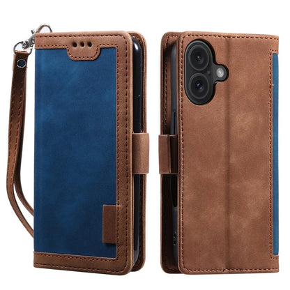 For iPhone 16 Case Vintage Splicing Shockproof Leather Phone Cover