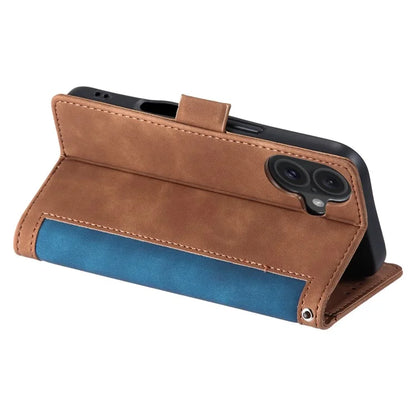 For iPhone 16 Case Vintage Splicing Shockproof Leather Phone Cover