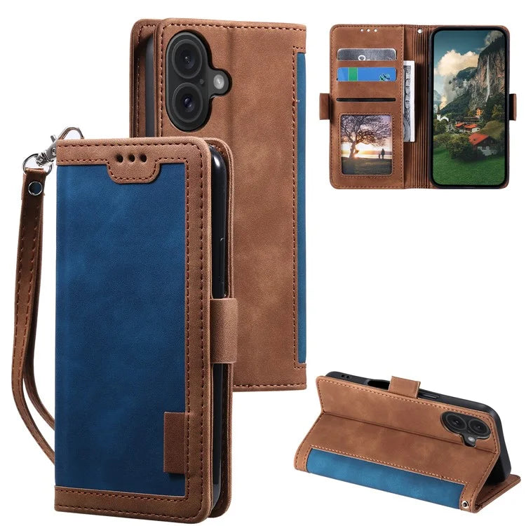 For iPhone 16 Case Vintage Splicing Shockproof Leather Phone Cover